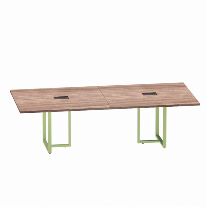Mesa de Reunião Retangular com Power Box Tubular Bipartida P25 Pandin 2,6 M Walnut e Verde - Imagem 1