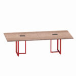 Mesa de Reunião Retangular com Power Box Tubular Bipartida P25 Pandin 2,6 M Walnut e Vermelho