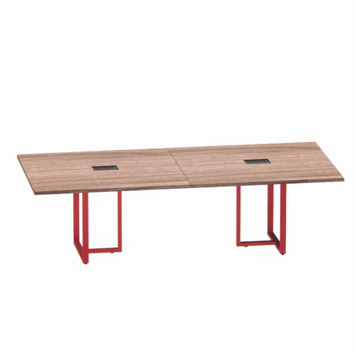 Mesa de Reunião Retangular com Power Box Tubular Bipartida P25 Pandin 2,6 M Walnut e Vermelho - Imagem 1