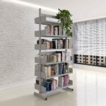 Estante Para Biblioteca Dupla Pandin 2,30 m Cinza Cristal - Imagem 2
